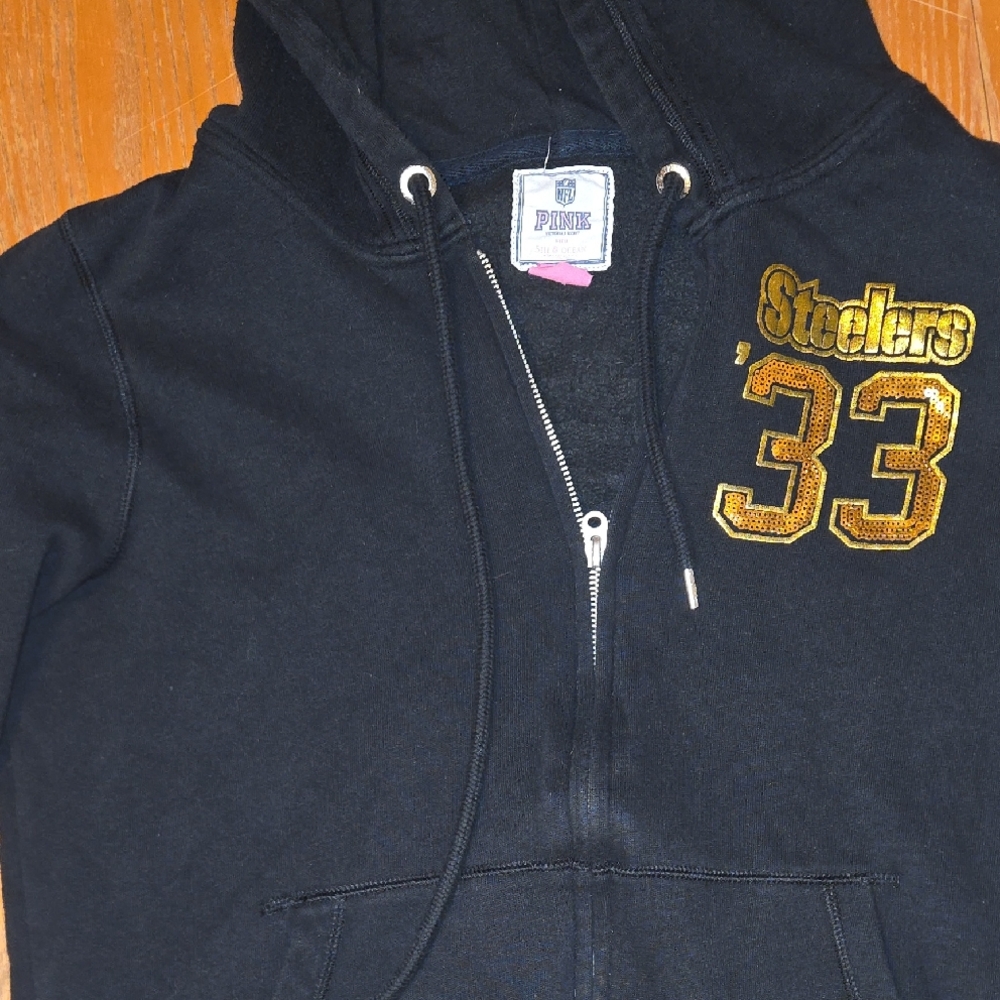 PINK Victoria's Secret Black Steelers '33 Zip Hoodie